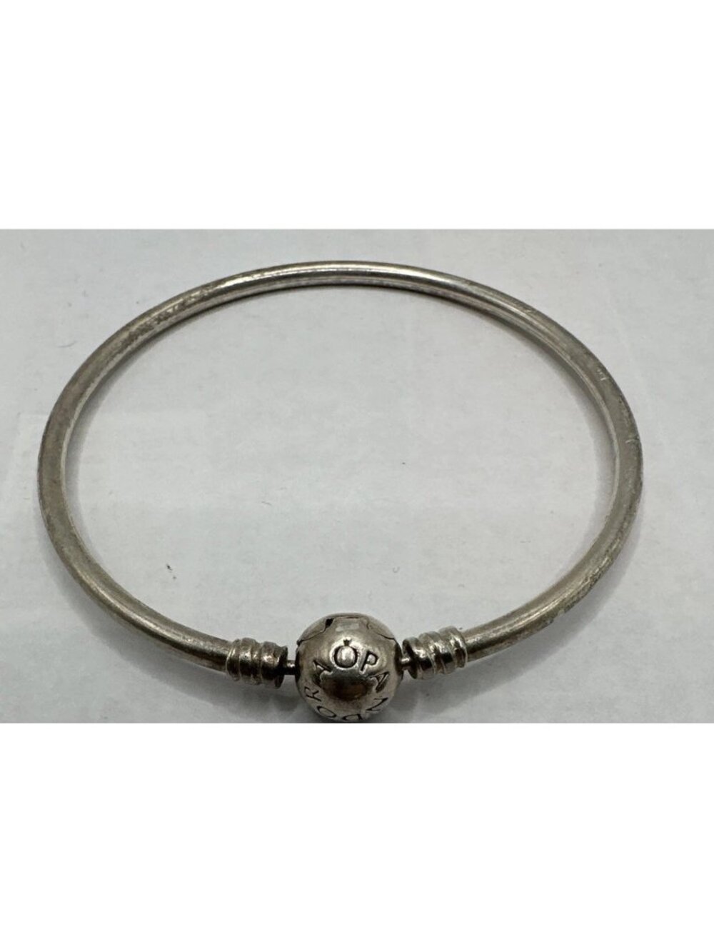 PANDORA Silver S925 ALE Bangle Bracelet Round Shape Ball Clasp Signed  7.25”